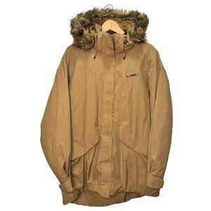 Helly Hansen Tan Faux Fur-trim Hooded Parka Jacket Size XL Flawed